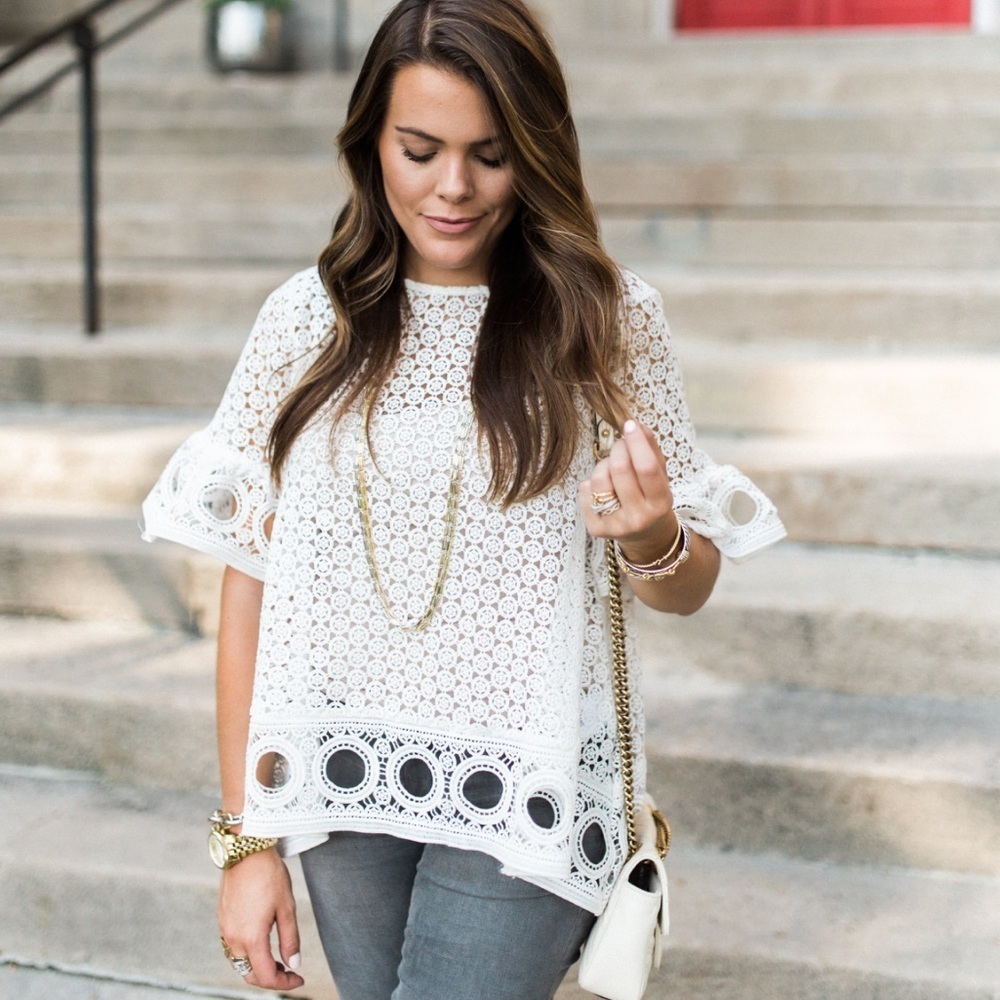 Anthropologie English factory white lace crochet cutout blouse